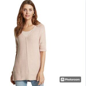 Chico's Hi-Lo Mallory Pullover  Short Sleeve Sweater in Blush Color Size Small